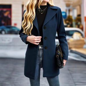 Womens French-Style Vintage Notch-Collar Wool Coat Relaxed Fit