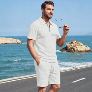 Mens Solid-Color Short-Sleeve T-Shirt And Shorts Casual Sports Set
