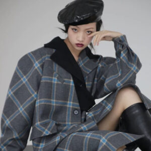 Deconstructed Color Block Silhouette Wool Plaid Coat With Striking Presence