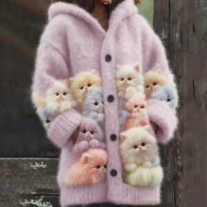 Casual 3D Printed Animal Cat Hooded Cape Jacket Cardigan