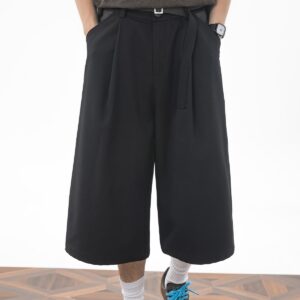 Retro-style Patchwork Loose-fitting Cropped Straight Leg Pants